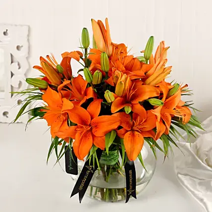 Orange lily flower with vase shops